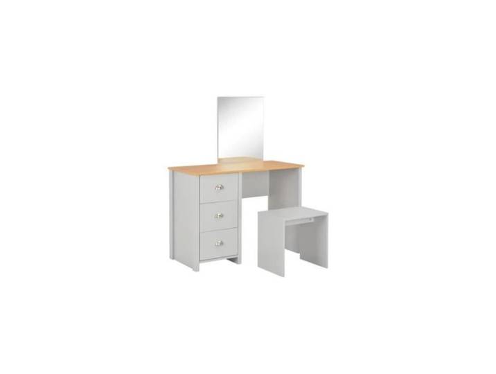 Coiffeuse - Gris - MARQUE - Avec Miroir - Tabouret Inclus - Dimensions 104x45x131 cm