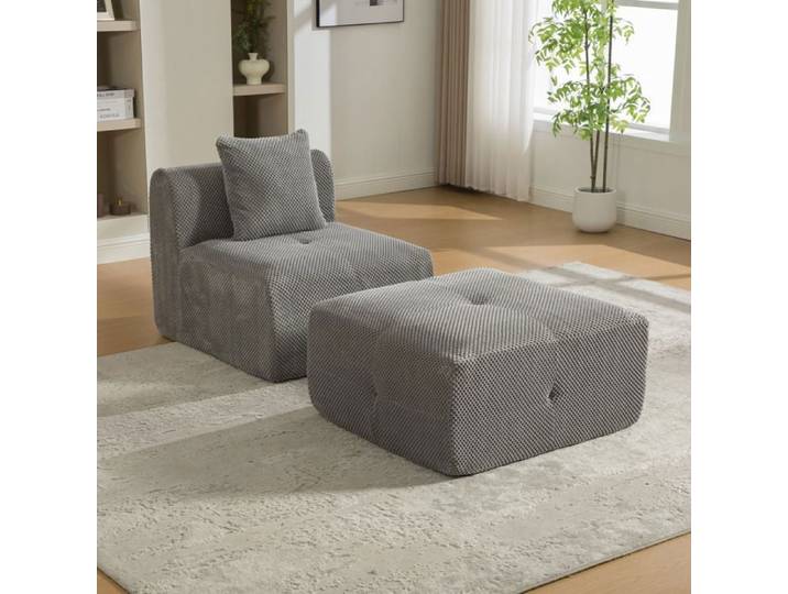 Canapé Compressé Monoplace en Chenille Gris Sans Montage - Canapé d'angle avec Base Antidérapante - Remplir de Mousse HR - Chic