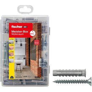 Fischer Schrauben-Dübel-Set 513777, MeisterBox Wohnraum, Universaldübel in 2 Größen & Schrauben, 160-teilig, 50 Stück