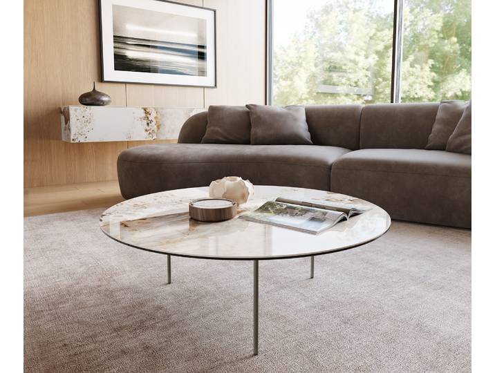 Couchtisch Edge Rund 100x100 cm Keramik Minas Melange Trive Metall Effektfinish Titan, Couchtische