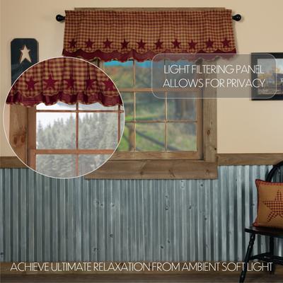 VHC Brands Primitive Kitchen Curtains VHC Star Valance Rod Pocket Cotton Star Appliqued