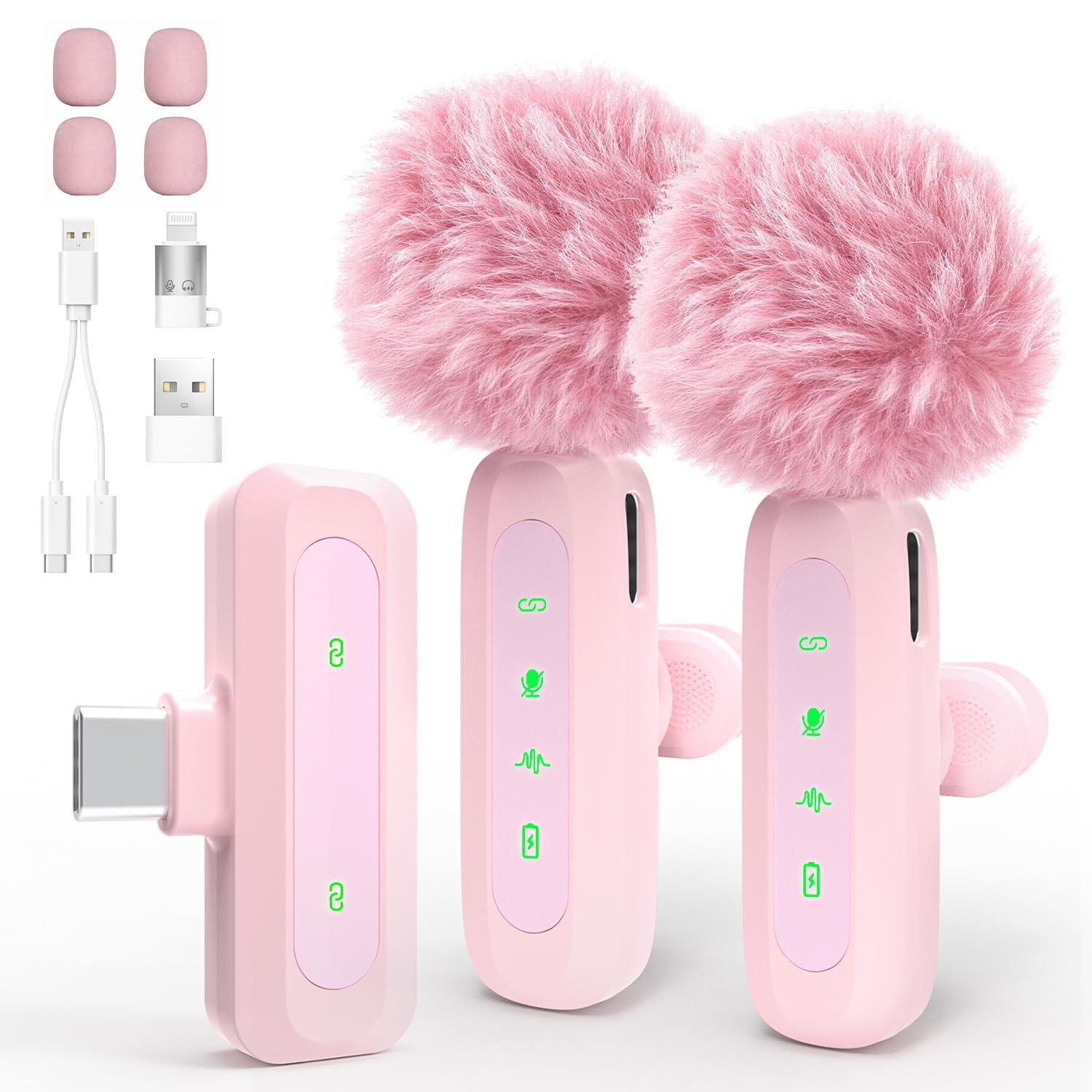 Selius Draadloze Mini Lavalier Microfoon voor iPhone, iPad en Android Mobiele Telefoon, Roze
