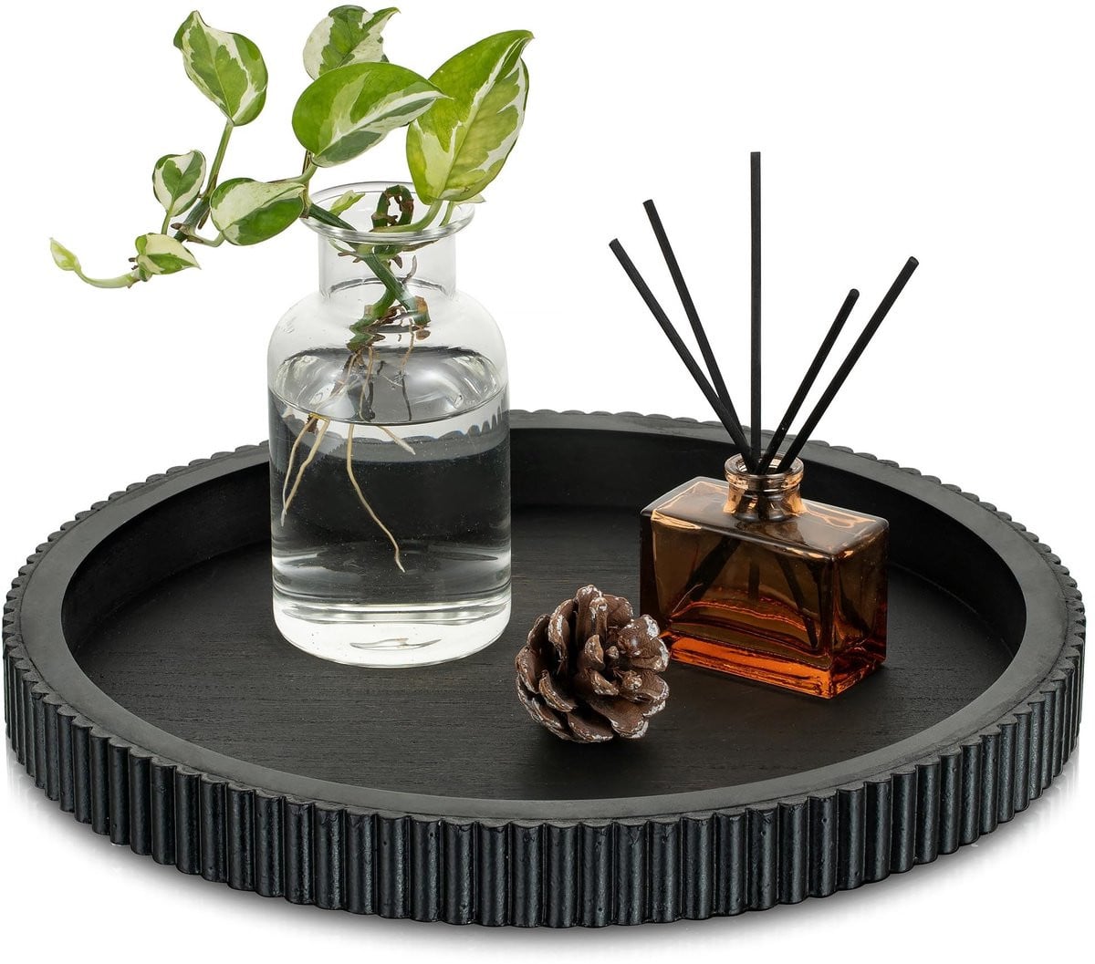 Dailygoods Rond Houten Dienblad - Zwart - Antislip - 30 cm