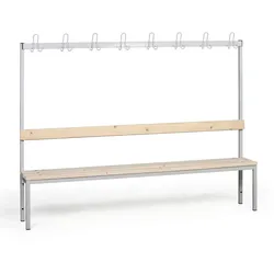 Umkleidebank mit Kleiderbügel, Latten-Sitz, Länge 2000 mm, grau