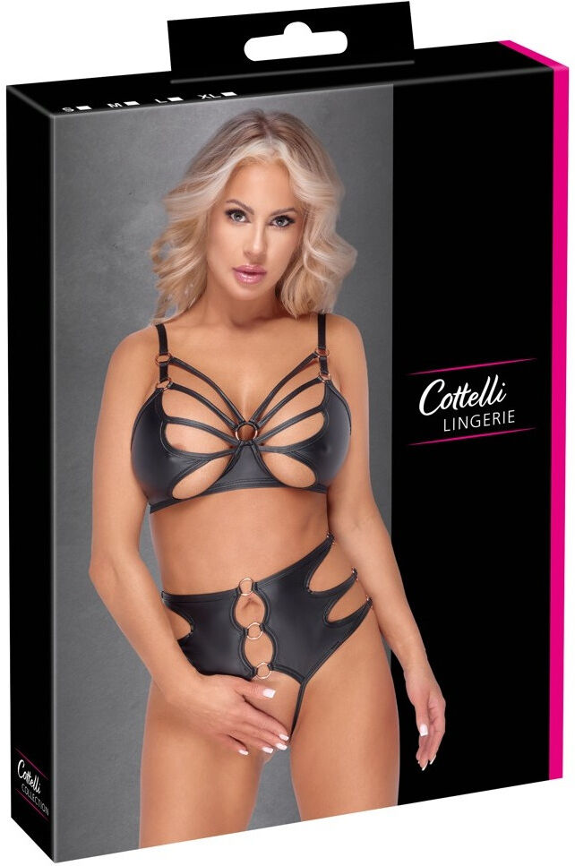Cottelli LINGERIE Ensemble soutien-gorge et culotte ouverte en noir avec détails dorés