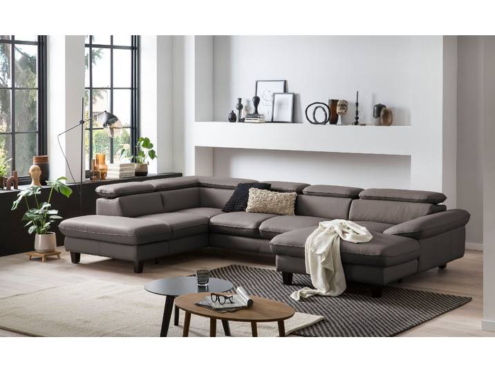 Wohnlandschaft HOME AFFAIRE Pilot U-Form , braun (cacao), B:331cm T:108cm, Sofas, Wohnlandschaft, mit Kopfteilverstellung, wahlweise mit Schlaffunktion & Bettkasten
