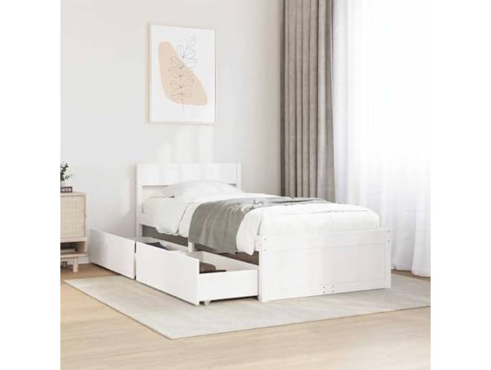 YNGBHFNOP Massiv Kiefernholz mit Schubladen Bettgestell 75x190 cm Weiß Massivholzbett ohne Matratze Weiß 75x190 cm Kiefernholz Bettgestell mit Schubladen Stauraum Bett mit Kopfteil für