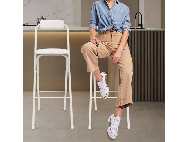 Lot de 2 tabourets de bar portables pliables - Chaise haute pliable avec dossier - Tabouret pliable rembourré