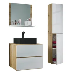 Badezimmer Lendas 4-tlg. Honig Eiche/Weiß/Schwarz