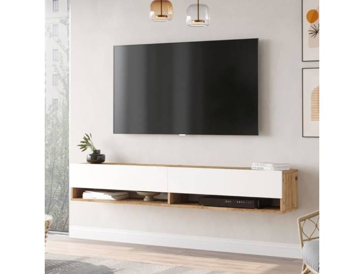 Meuble TV Laitila 29 5 x 180 x 31 5 cm effet bois blanc