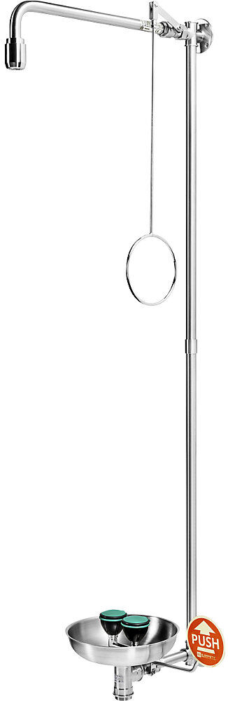 Notduschkombination PremiumLine, mit Sicherheits-Augendusche und Auffangbecken, für Wandmontage, Edelstahl B-SAFETY
