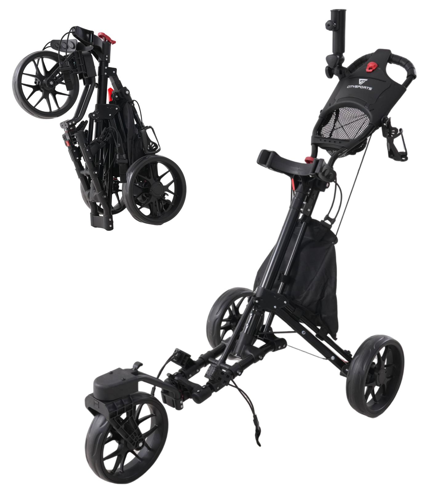 Faltbarer Golf-Trolley - Schwarz - Aluminiumrahmen - Leichtgewicht - Tragbarer Golfwagen
