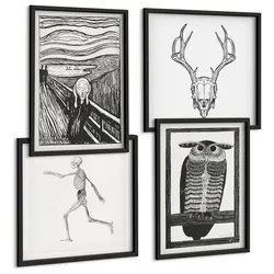 BILDER SET 4er Set - 50x50 cm & 40x60 cm Schwarzer Rahmen - Inspiration Schrei Schädel Eule