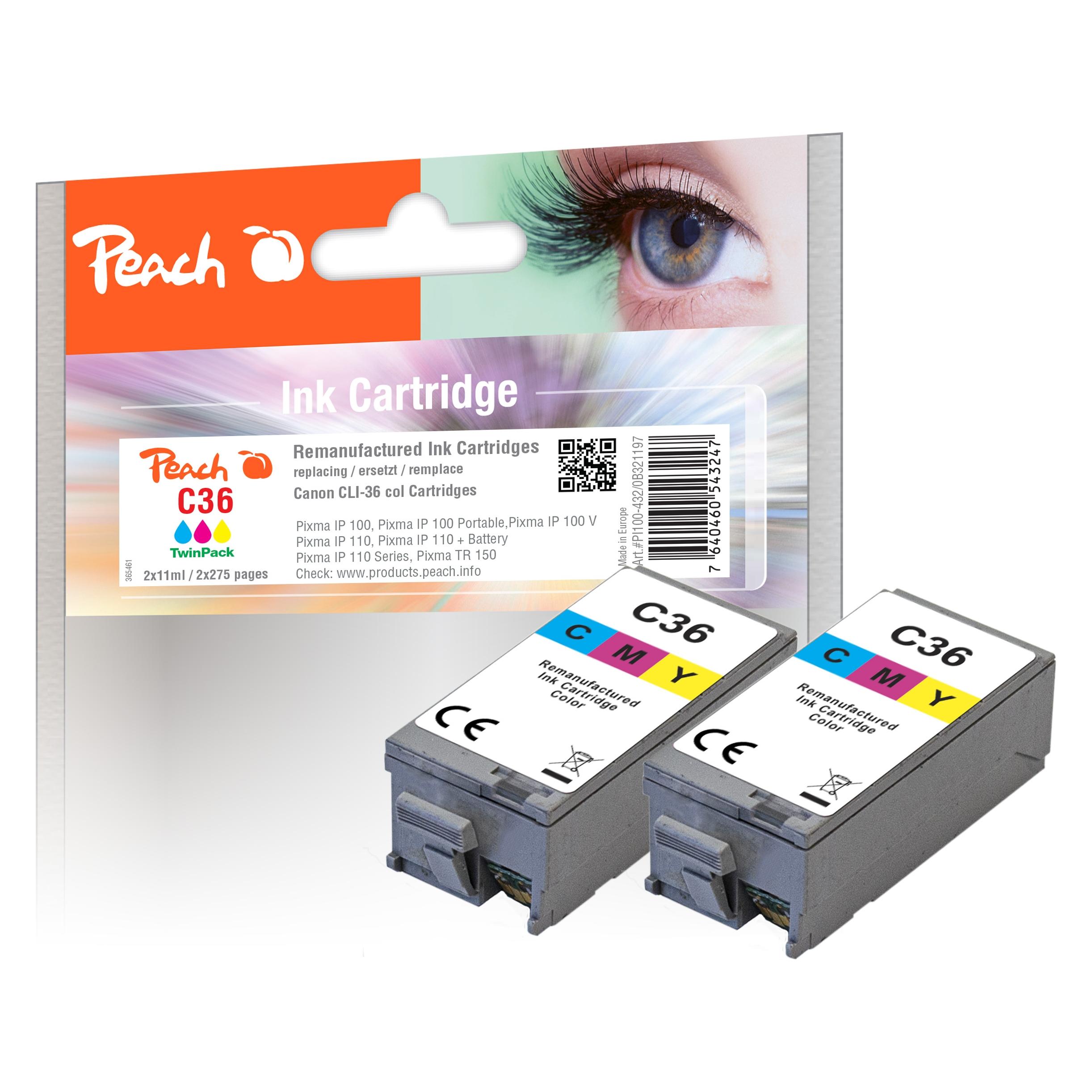 Peach Canon CLI-36, col, PEA, Twin-Pack, REM, FW (C, M, Y) (PI100-432)
