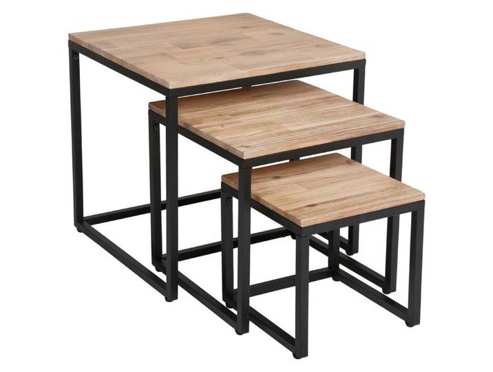 Atmosphera - 3 Tables basses gigognes Edena - 50 / 40 / 30 cm - Noir et beige