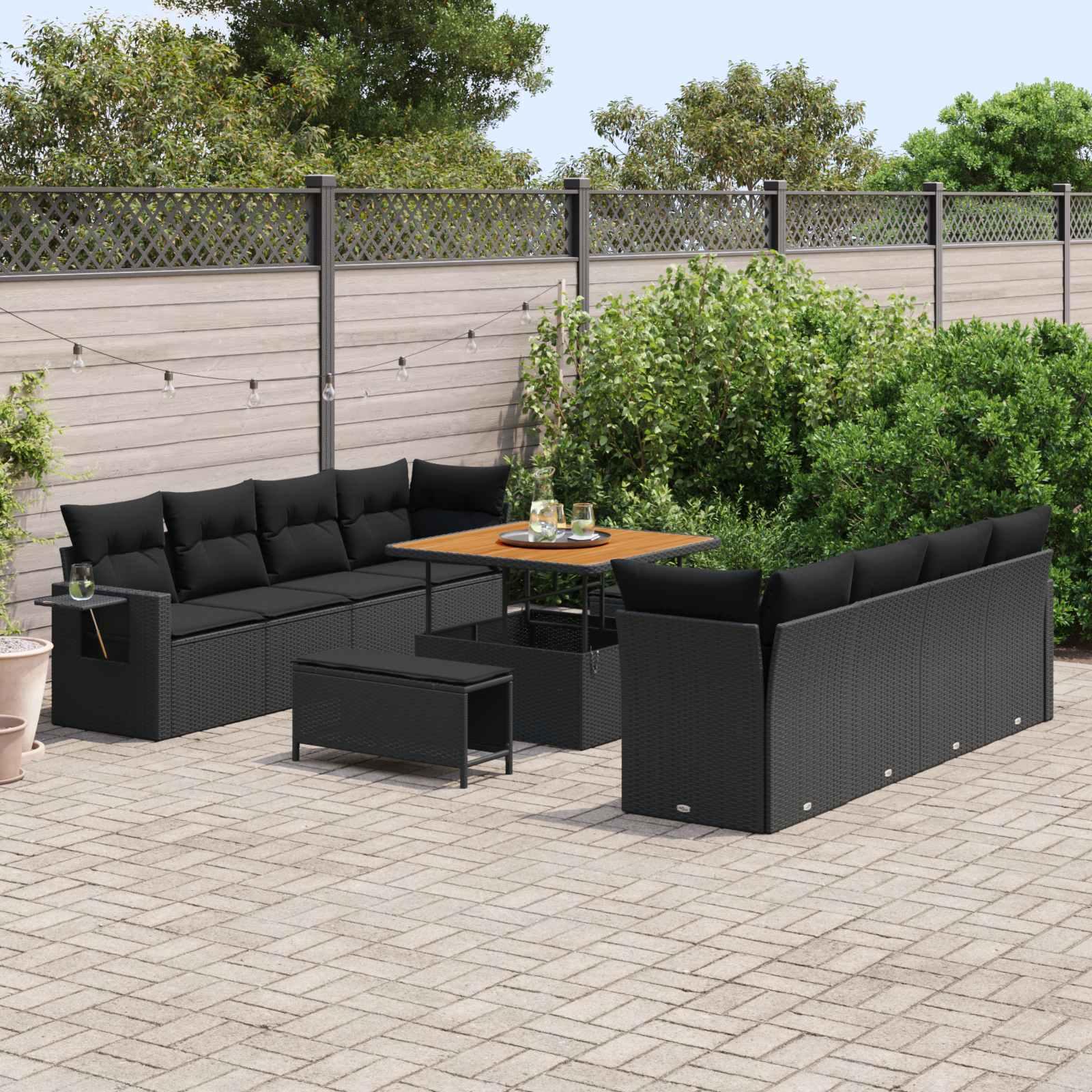 vidaXL Gartensofa-set Schwarz Poly-Rattan