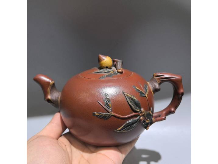 YFête ing-Théière chinoise en argile violette, Bouilloire de longévité, Texture de vigne de pêche, Flagon, Ornements de richesse d'amas de bureau, Onze, 7
