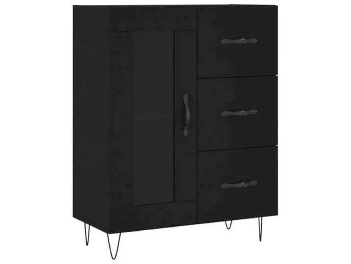 KGFHERENB Sideboard Schwarz 69,5x34x90 cm Kommode mit Glastür Kompakter Beistellschrank fürs Wohnzimmer mit 3 Schubladen, Glastür und Metallfüßen für mehr Ordnung.