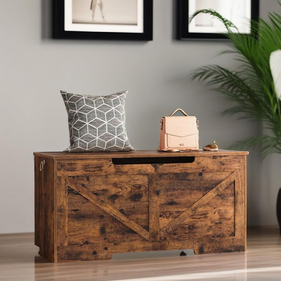 Alpen Home Quang Rectangle Chest Accent Storage Chest Ottoman Box Rustic Bedroom Furniture Rustic Brown 50.5cm H x 100cm W x 40cm D