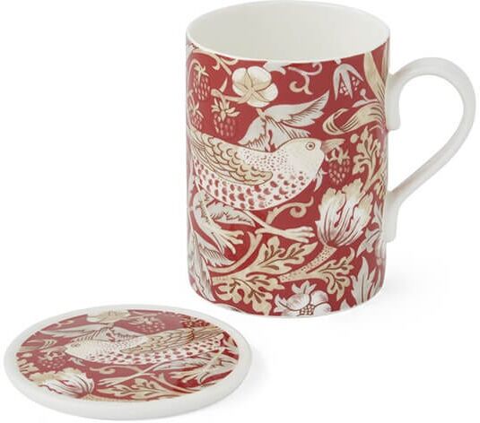 Morris & Co Strawberry Thief Indian Red Mug & Coaster Set