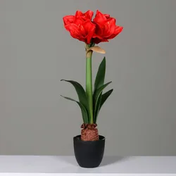 dpi Künstliche Amaryllis im schwarzen Kunststofftopf, 54 cm, rot