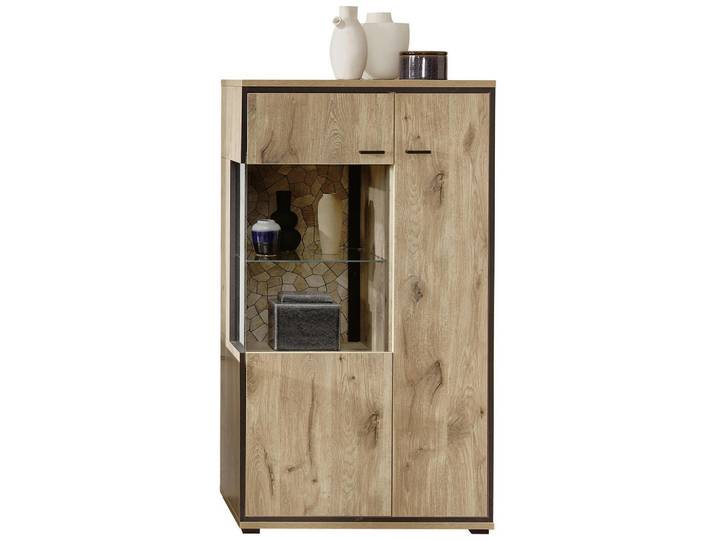 Livetastic Vitrine, Schwarz, Eiche, Glas, 4 Fächer, 80x144x40 cm, Made in EU, Typenauswahl, Wohnzimmer, Wohnwände, Vitrinenschränke