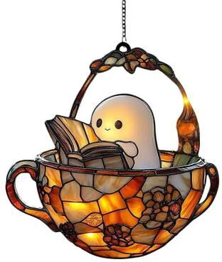 Inspire Select Ghost Bathtub Halloween Suncatcher Cute Spooky Acrylic Window Hanging Ornament Reading Book Design a