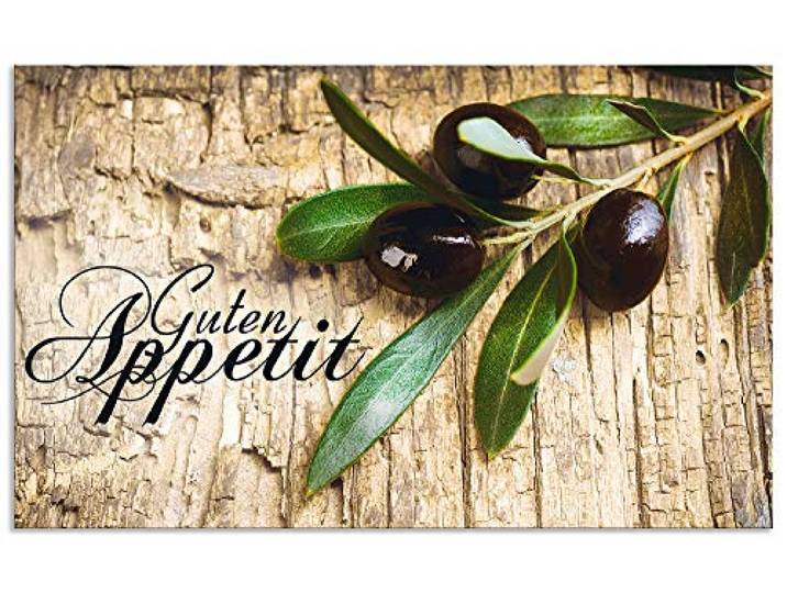 ARTland Spritzschutz Küchenrückwand aus Alu für Küche Herd Spüle 90x55 cm (BxH) mit Motiv Kräuter Olive Guten Appetit Olivenzweig Holzoptik Braun H6ZI