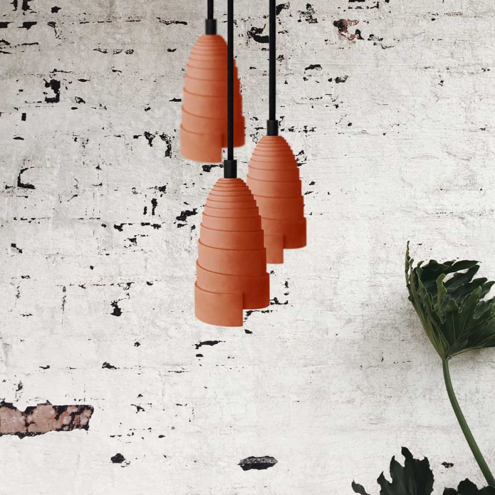 Gone's Suspension triple béton terracotta et accessoires noirs Orange 8x15x8cm