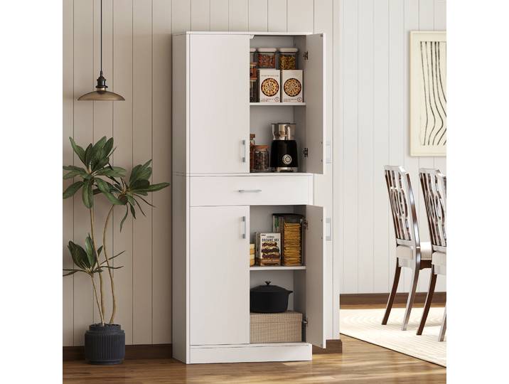 HOMCOM Buffet Haut Cuisine 180cm 4 Portes 1 Tiroir Blanc