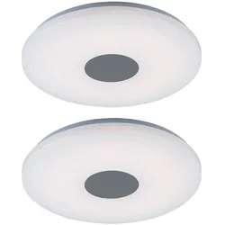 Deckenleuchte Deckenleuchten Wohnzimmer Deckenlampe LED in runder Form, Chrom mit Acrylschirm, 1x LED 18W 1260 lm warmweiß, 37,5 cm, 2er Set