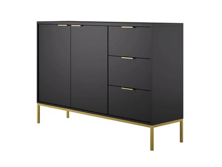 Home Collective Kommode mit 3 Schubladen und 2 Schränken, modernes Sideboard, Stahlrahmen Schwarz und Gold