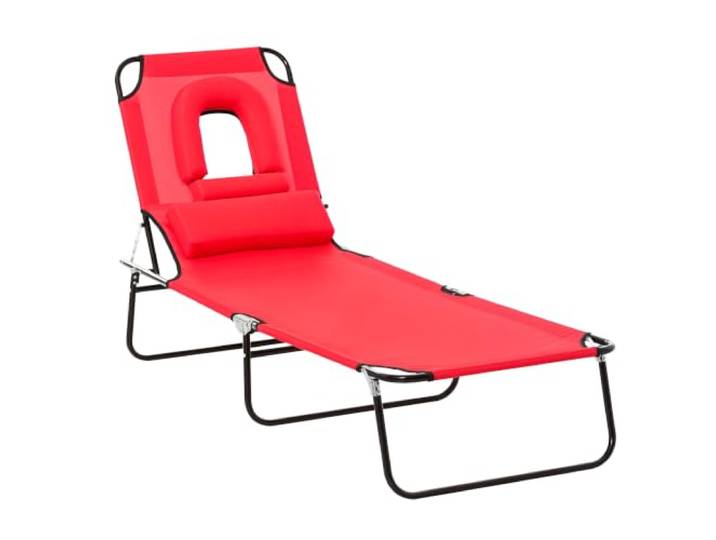 Outsunny Bain de Soleil Pliable Transat Inclinable 4 Positions Rouge Chaise Longue\, 3 Coussins Fournis\, pour Jardin\, Extérieur