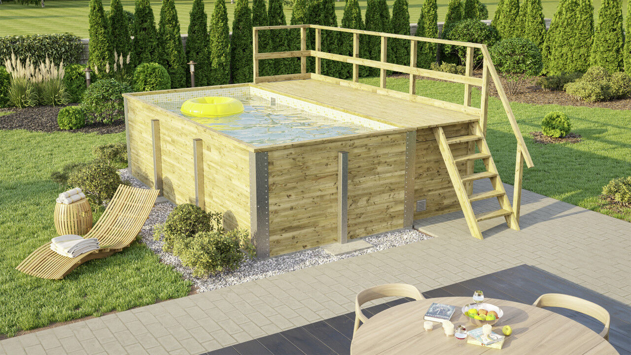 Weka Massivholzpool-Set Sand 595 Gr. 1 400 x 301 x 116 cm inkl. Sandfilteranlage