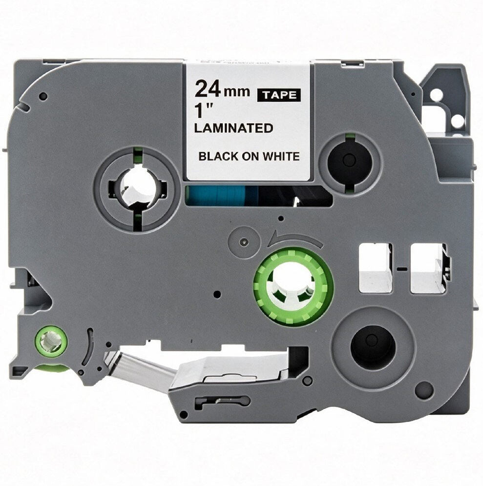INCOVER Label Tape Kassette 8 meter Lamineret Kompatibel med Brother P-Touch labelprintere Sort på Hvid - 24mm