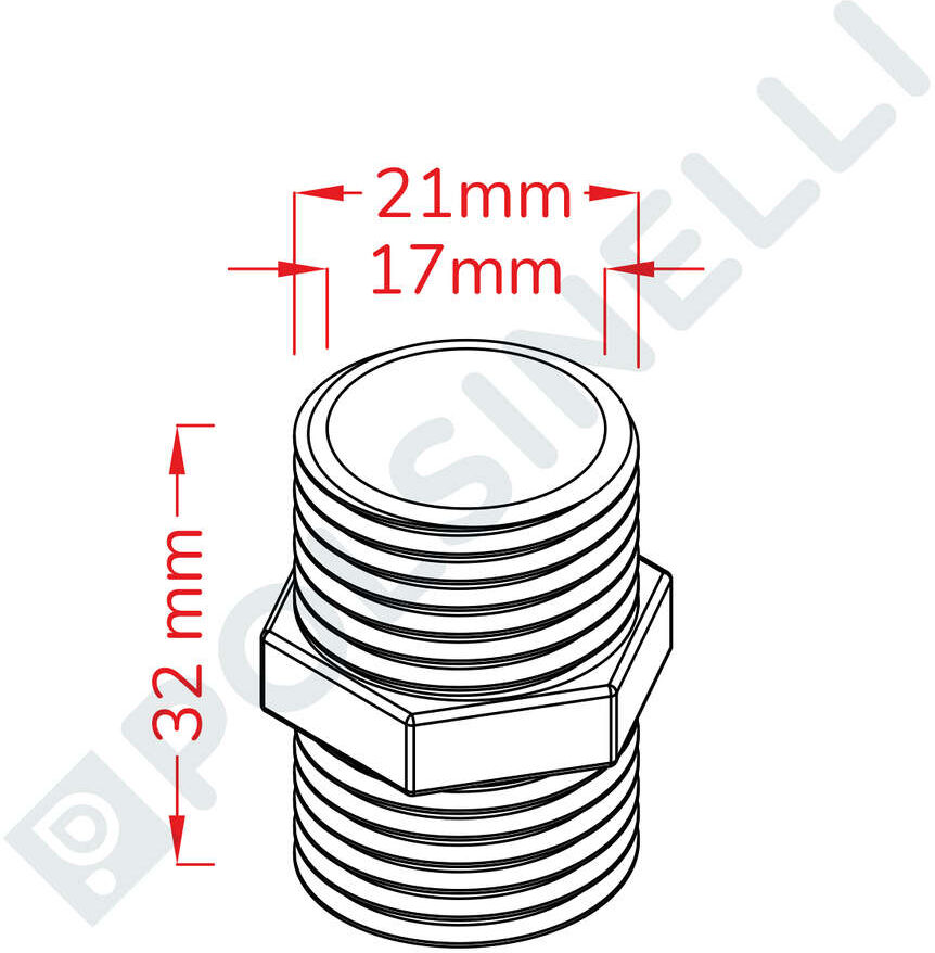 Polsinelli Mamelon hexagonal inox 1/2"