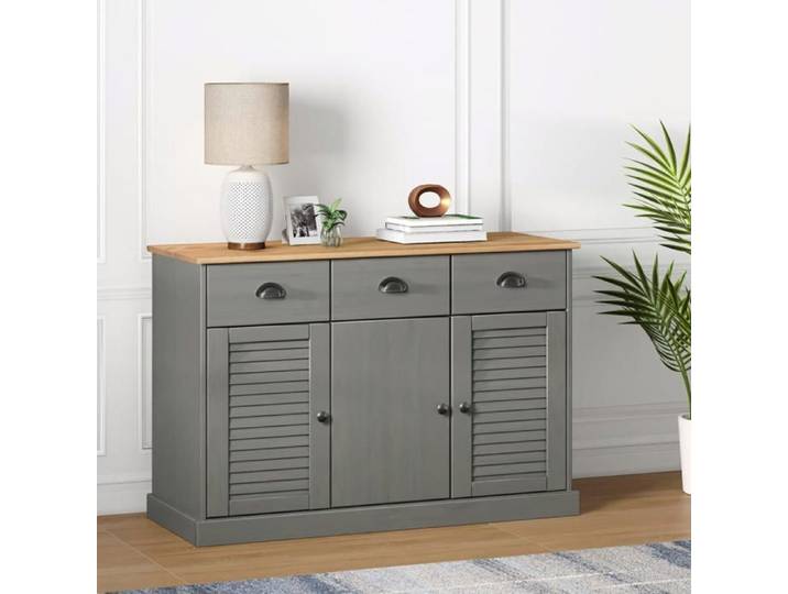 Buffet classique - Commode salon - EVORA - pour rangement - avec tiroirs VIGO 113x40x75 cm gris bois massif de pin&1_5034