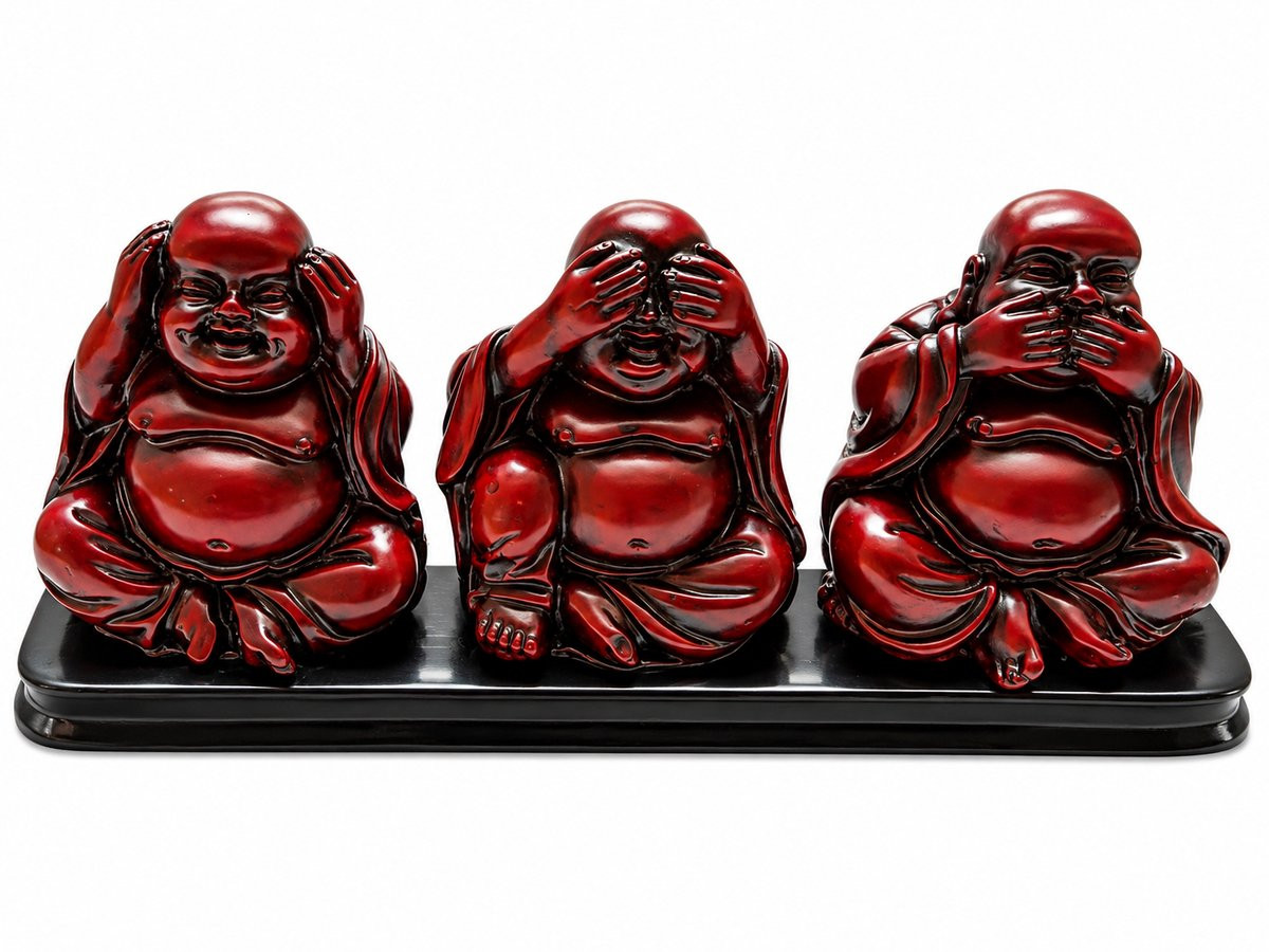 Houten Boeddha Beeldjes Set - Horen, Zien en Zwijgen - Tafeldecoratie voor Volwassenen