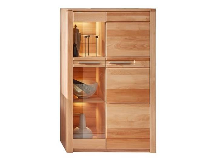 Lomadox Wohnzimmer Esszimmer Vitrine Vitrinenschrank Standvitrine 85cm, inkl. Beleuchtung, Front Kernbuche massiv