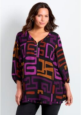 Plus Size Women's Meila Zip Top by Avenue in Plum Spice Geo (Size 20)