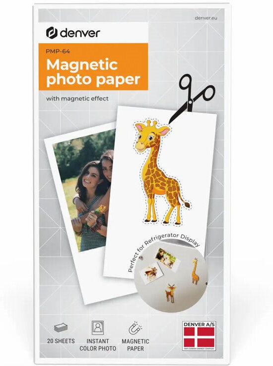 Denver Magnetisk Fotopapir til MCP-6010 Printer - 20 stk - Hvid