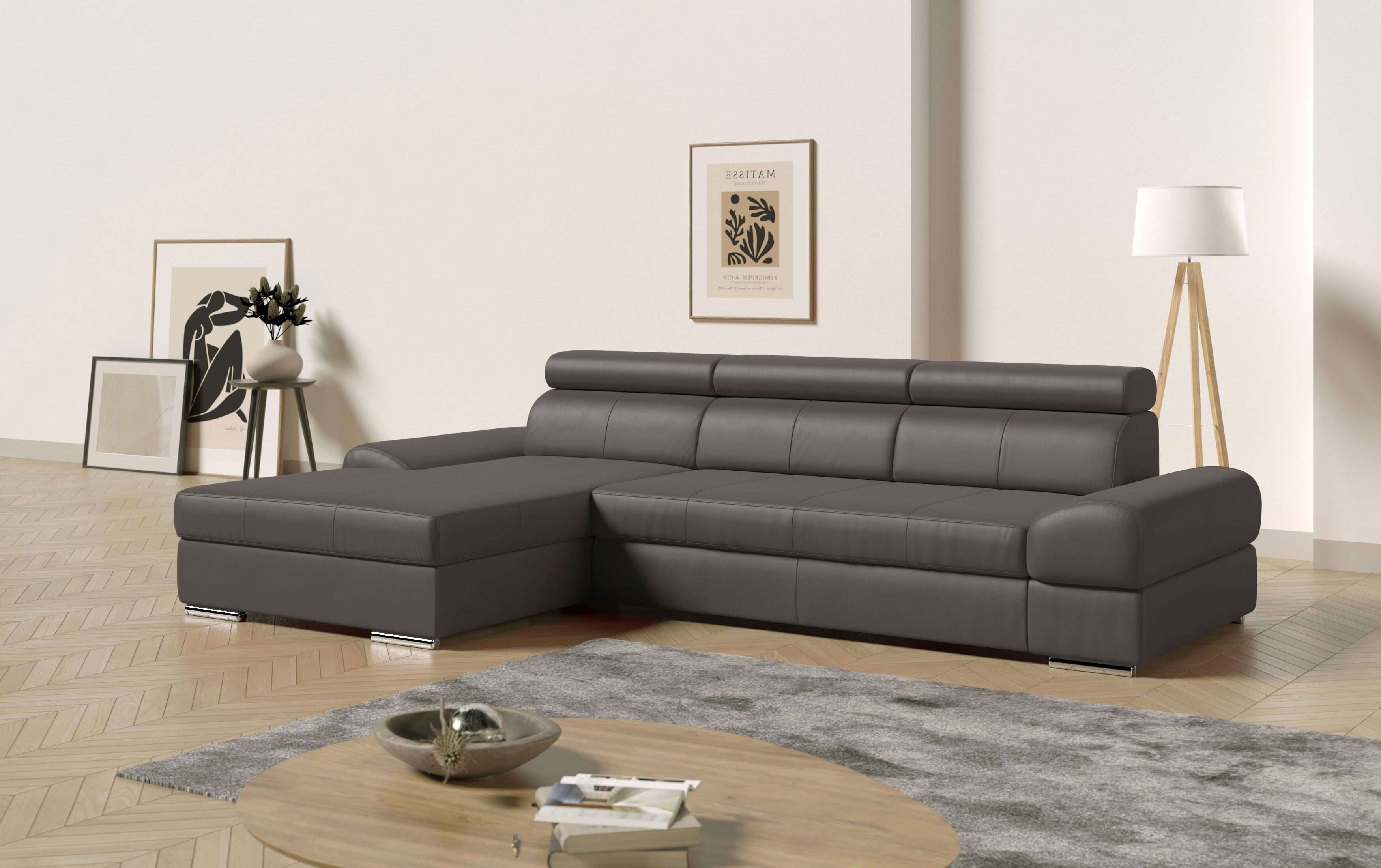 Ecksofa SIT & MORE "Broadway L-Form", braun (mokka), B:284cm H:79cm T:171cm, Luxus-NaturLeder;Luxus-Kunstleder;NaturLEDER;Microfaser Primabelle (100% Polyester), Sofas, Ecksofa, inklusive Kopfteilverstellung, wahlweise mit Schlaffunktion mokka B/H/T: 284c