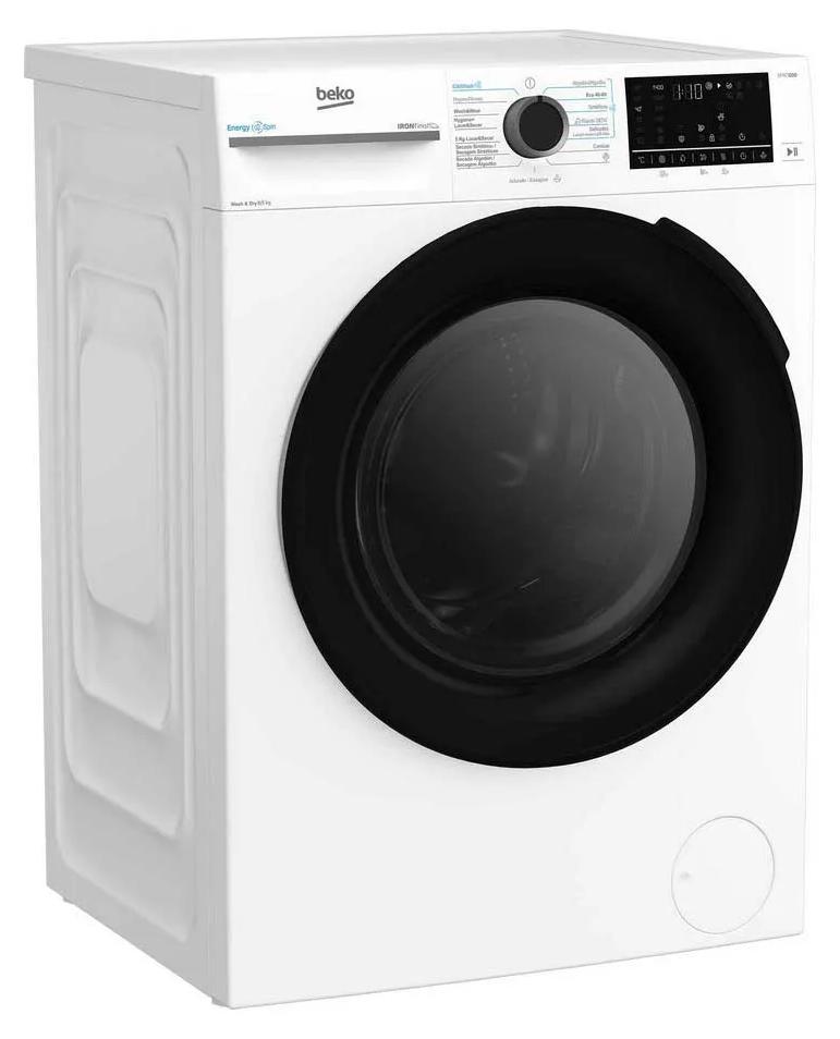 Beko BM5DFT48437WB, Frontlader, Freistehend, Weiß, Links, Schwarz, Drehregler, Berührung