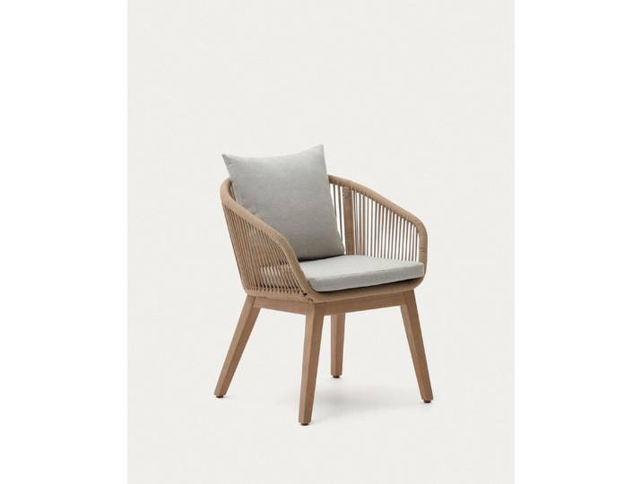 Natur24 Esszimmerstuhl Stuhl aus Seil in Beige und Beinen massives Akazienholz 2er Set
