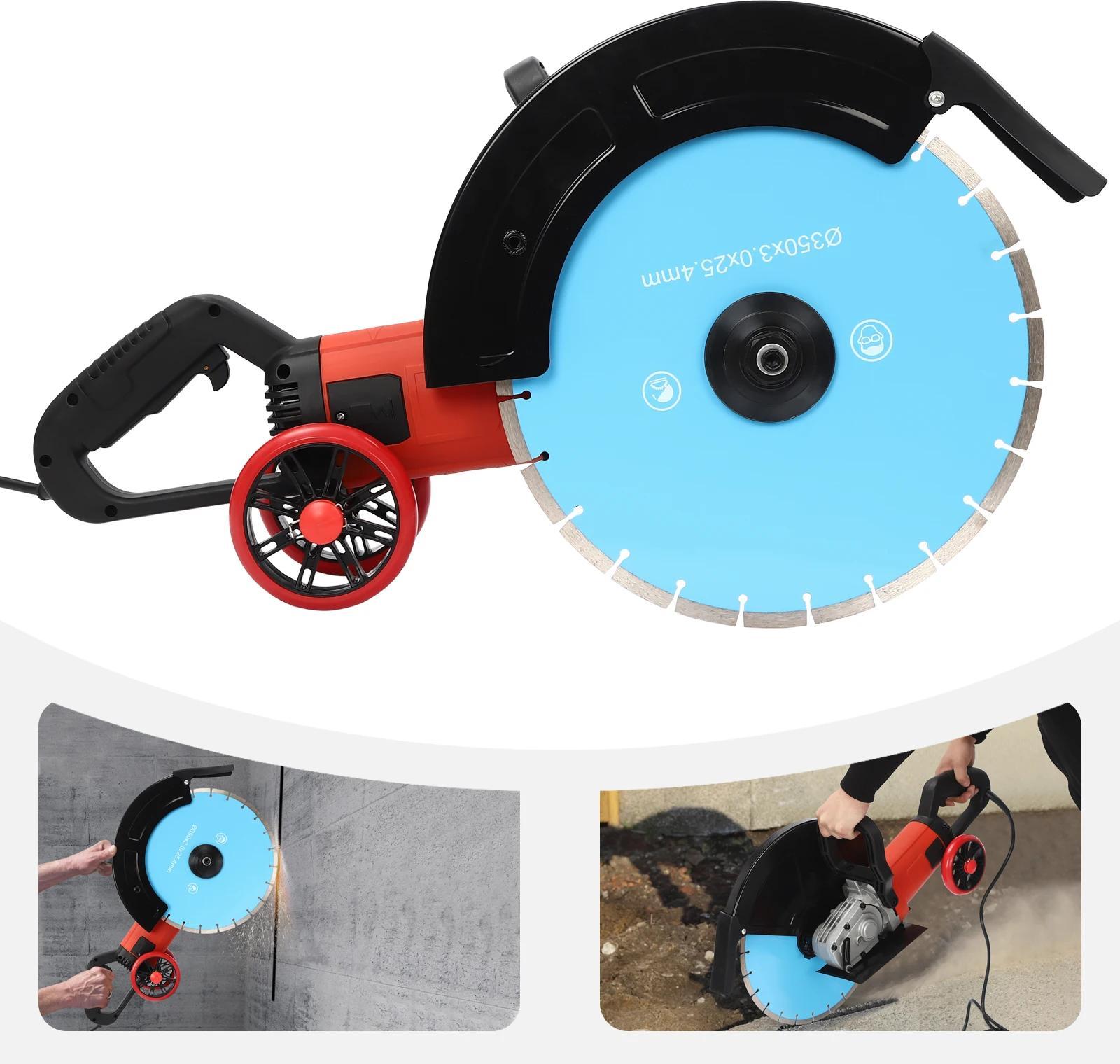 Elektrische Betonsäge - Kreissäge - 3500 W - 3800 U/min - Netzbetrieb - Ohne Akku - Mit Sägeblatt & Führungsrolle - Blau