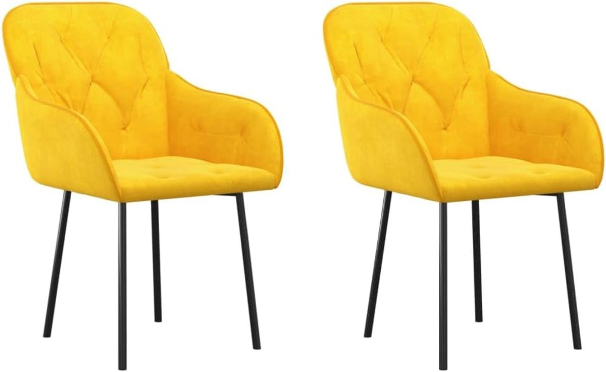 Set van 2 gele fluwelen eetkamerstoelen