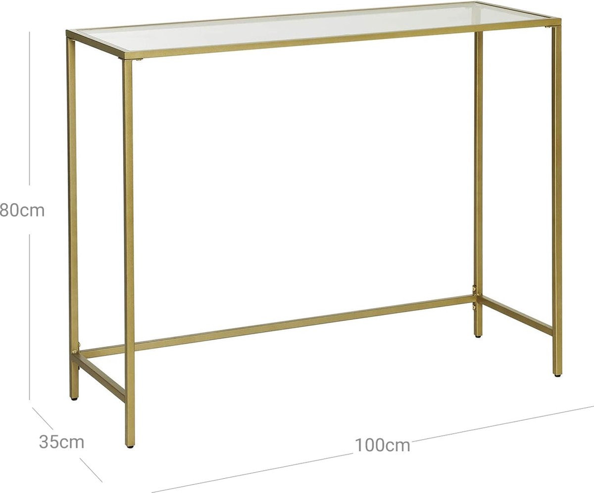 Moderne consoletafel met glazen plaat en gouden frame
