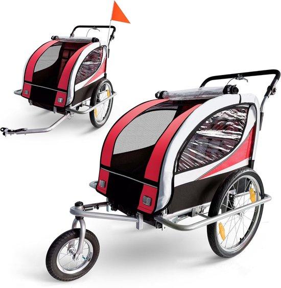 Kinderfahrradanhänger - Buggy-Anhänger - Sichere Fortbewegung - 360° Schwenkrad - 133 x 88 x 108 cm - Rot Schwarz