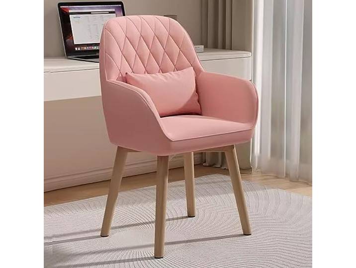 LEIYTFE Soft Vanity Stuhl Moderner Schreibtischstuhl Mit Lendenwirbelstütze,Computer-Stuhl Akzentstuhl Für Das Schlafzimmer Mit Holzbeinen Und Armlehne,Gepolsterter Esszimmerstuhl (Color : Roze)