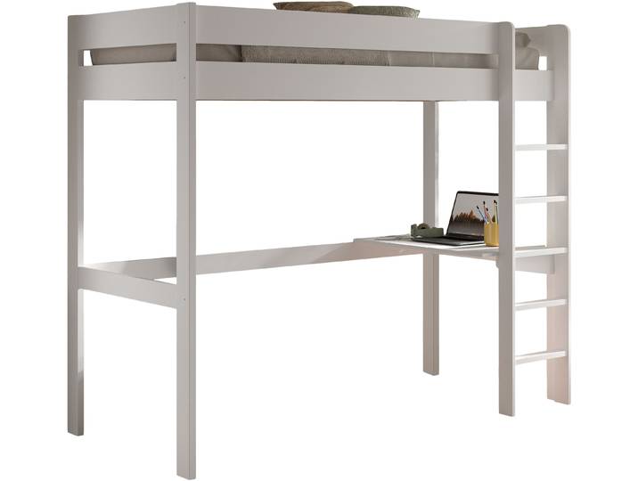 Hochbett VIPACK Primo mit Liegefläche 90 x 200 cm, inkl. Massivholz Rolllattenrost , weiss (weiß, weiß, weiß), B:105,4cm H:179cm L:206,1cm, Hochbetten, Hochbett, Kiefer massiv, weiss lackiert, wahlweise ohne oder mit Schreibtisch